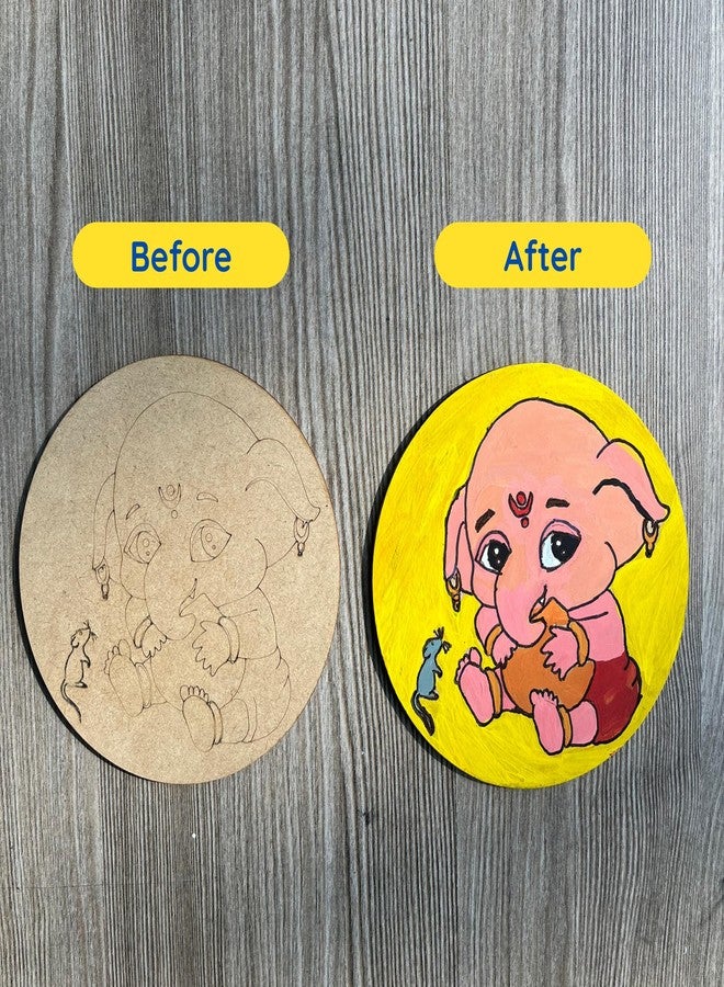 Ansoz Baby Ganesha with Mouse Art Craft Kit | Ganesh Art Craft: Wooden Pre-Marked Cutout for Kids and All Ages - DIY Craft Kit | Home Decor | Ganesh Chaturthi Gift Idea (Water Color Included) - Image 4